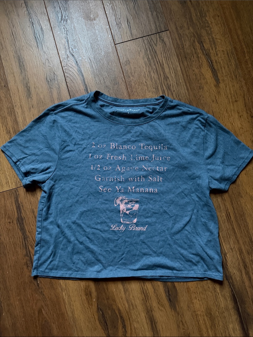 Lucky Brand Blue crop Tee with Pink Margarita Graphic